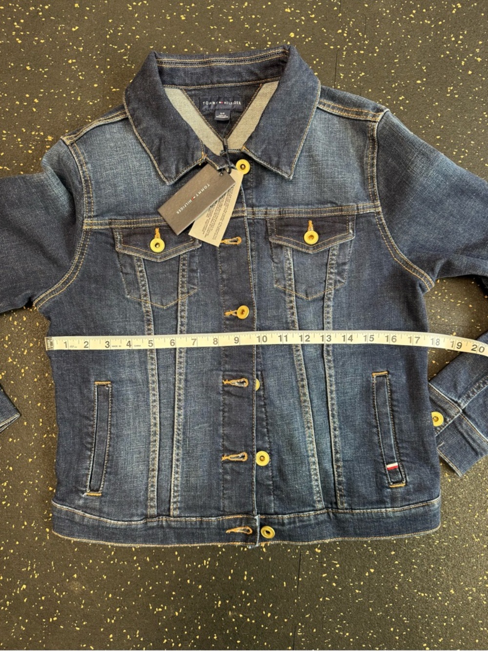 Tommy Hilfiger Dark Blue Denim Jacket with Gold Button Accents - Picture 3 of 4